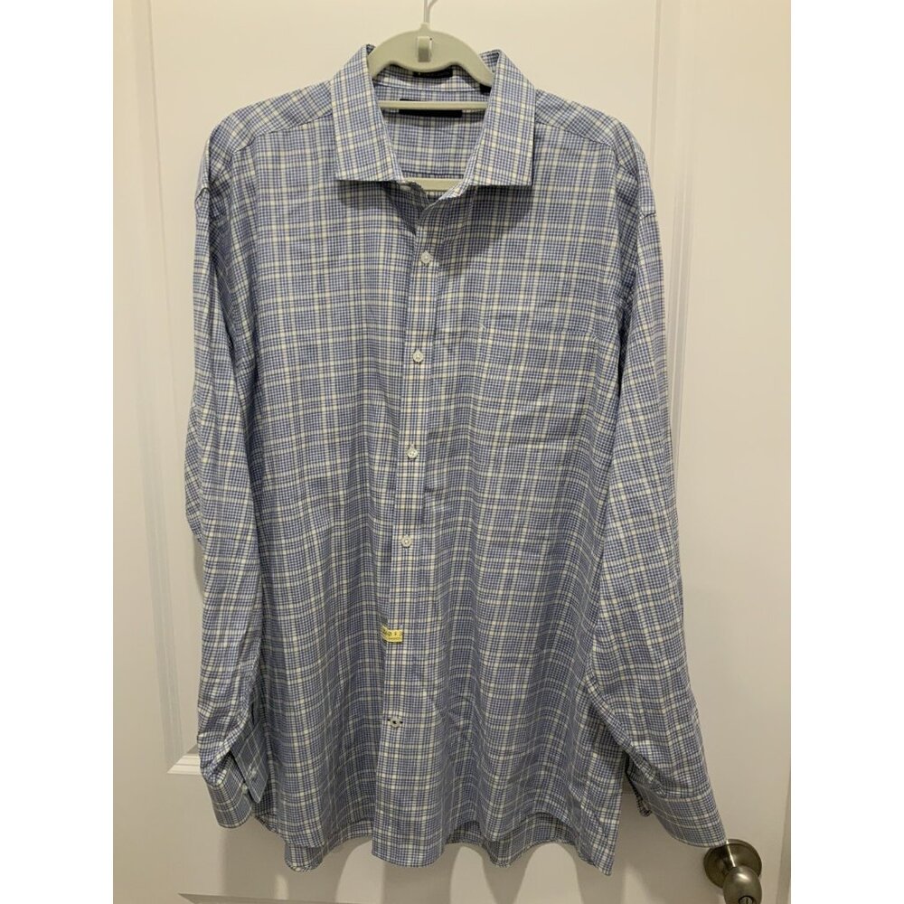 Tommy Hilfiger Shirt XL Men's Button Up Plaid Blue Yellow Regular Fit Stretch